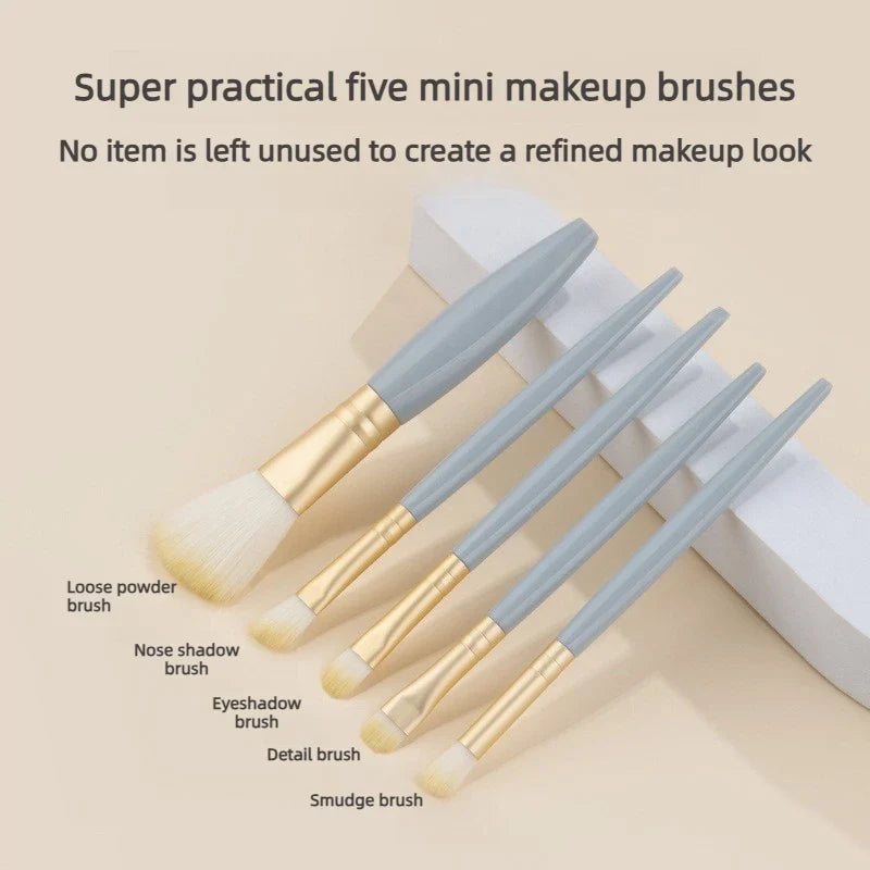 5-Piece Foldable Travel Makeup Brush Set with Mirror