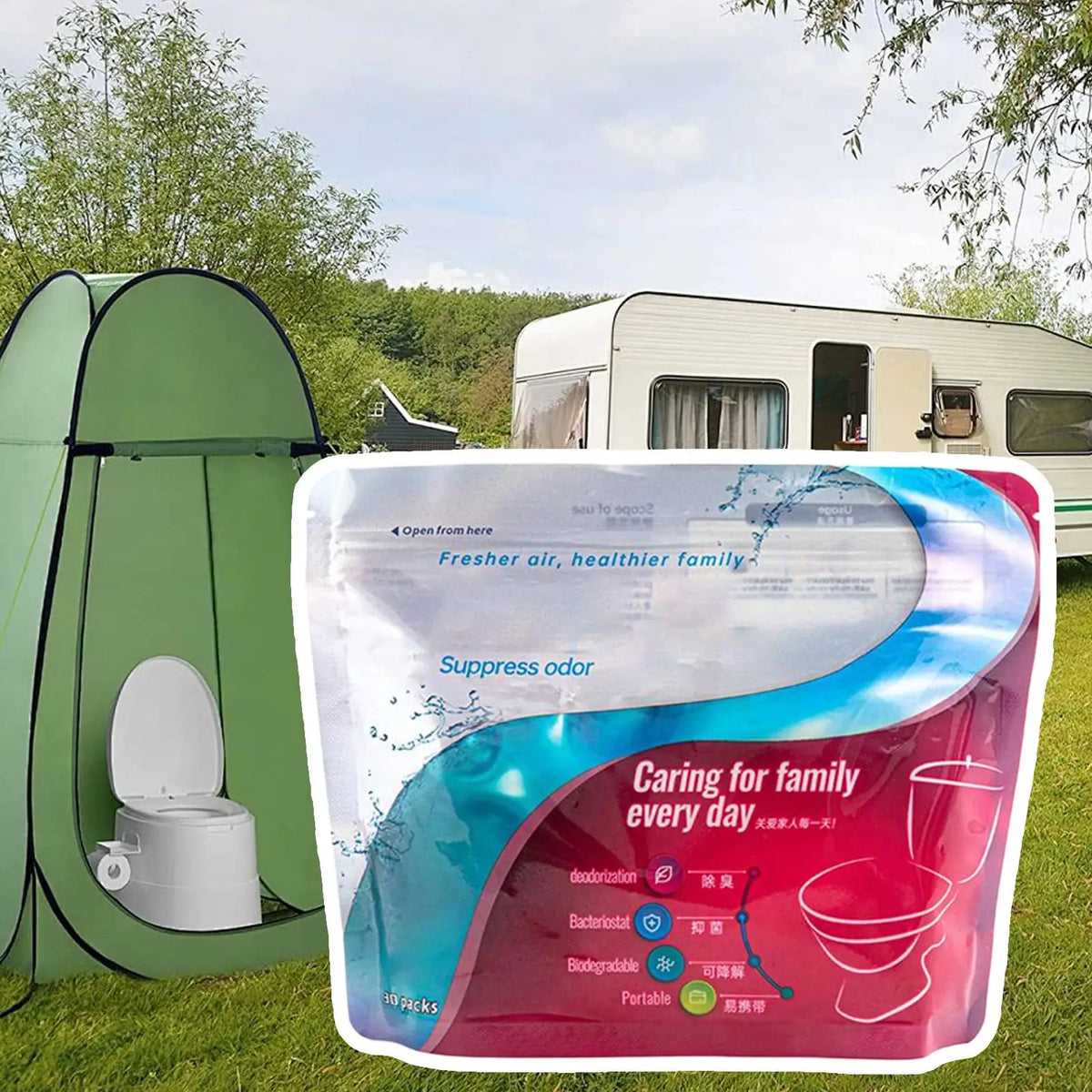 Portable Toilet Absorbent Powder 30 Pcs | Camping & Hiking