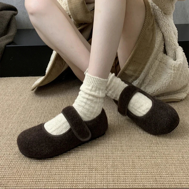 Women's Plush-Lined Cotton Flat Shoes – Warm Mary Janes
