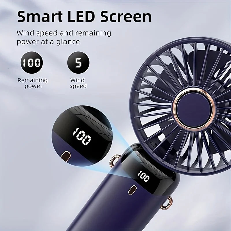 Portable Mini Fan – 6-Speed USB Rechargeable Foldable LED Fan
