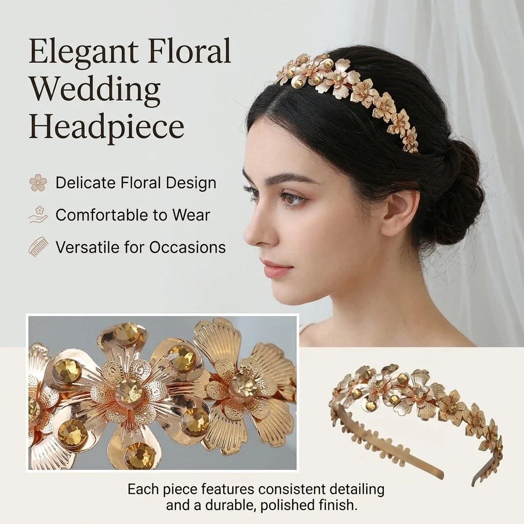Metal Flower Leaf Hairband – Alloy Wedding Headpiece for Women
