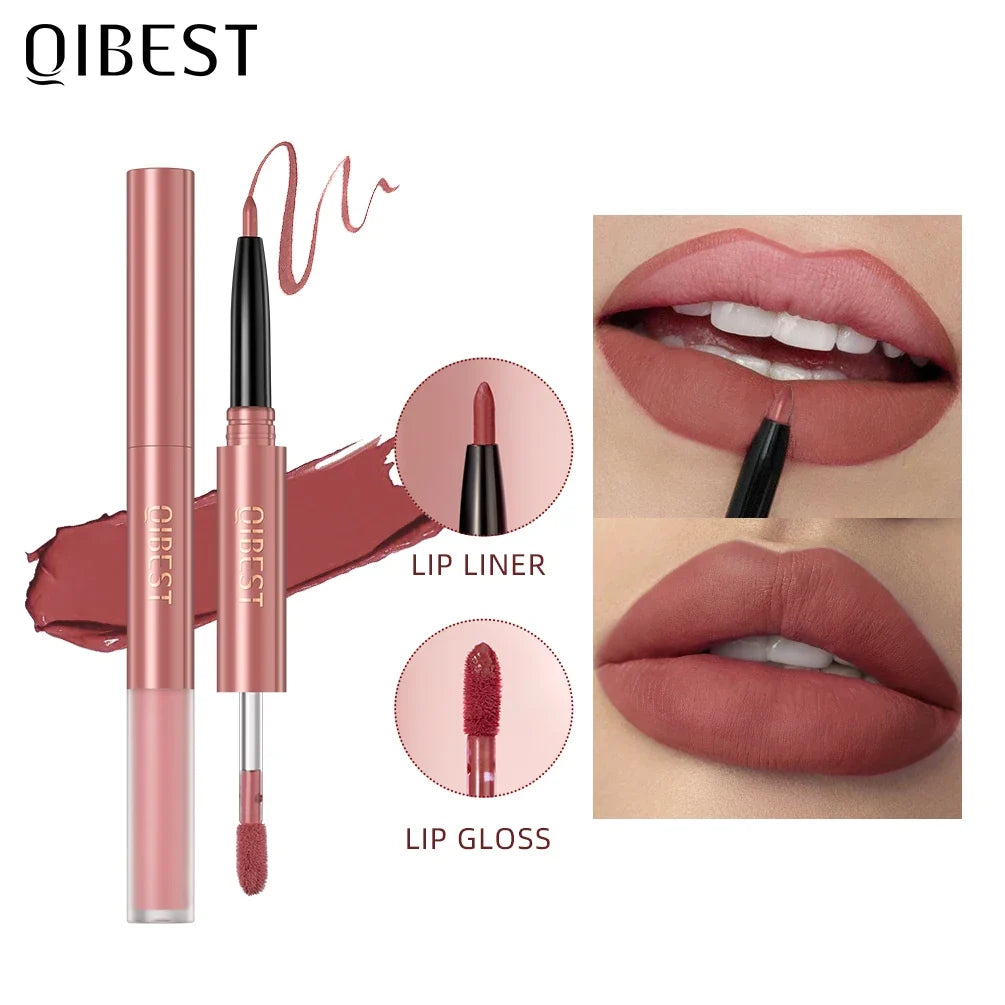 QiBest 2-in-1 Lip Liner & Gloss Pen – 6 Colors, Matte