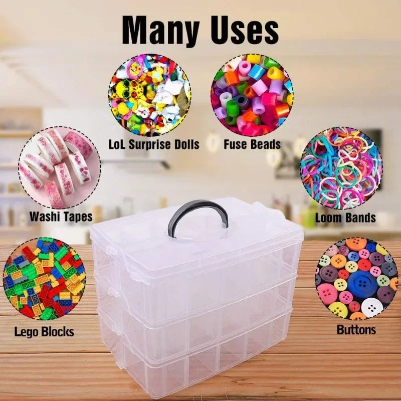 3-layer Transparent Storage Box Stackable Portable Craft Bead Plastic
