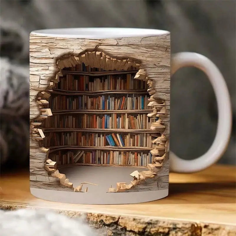 3D Bookshelf Ceramic Coffee Mug 11oz – Book Lover Gift