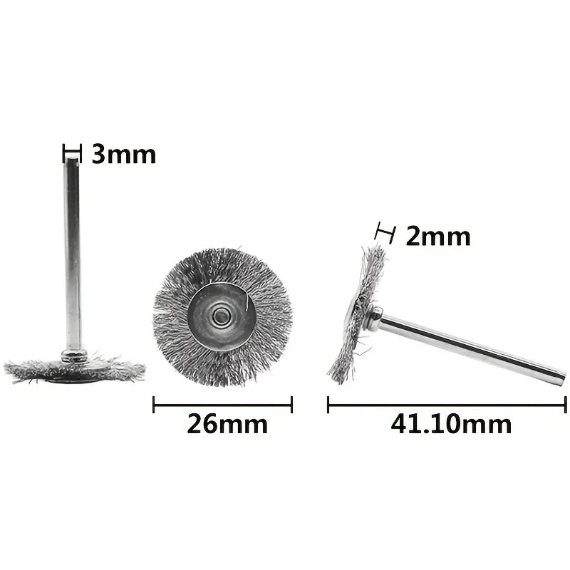 10-Pc T-Shape Steel Wire Brush Wheel Set – 1/8" Dremel Mandrel