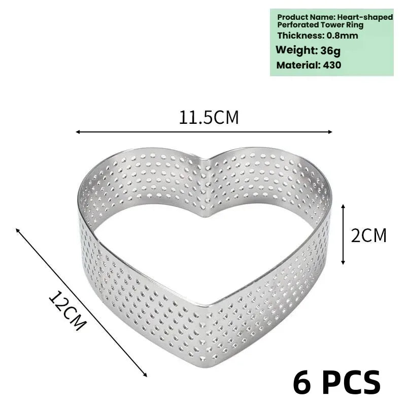 6-Piece Heart Tart Ring Set | Perforated Stainless Steel Molds