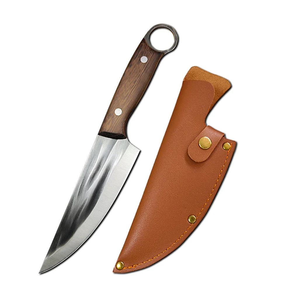 Full Tang Chef Knife with Sheath – Stainless Steel Wood Handle
