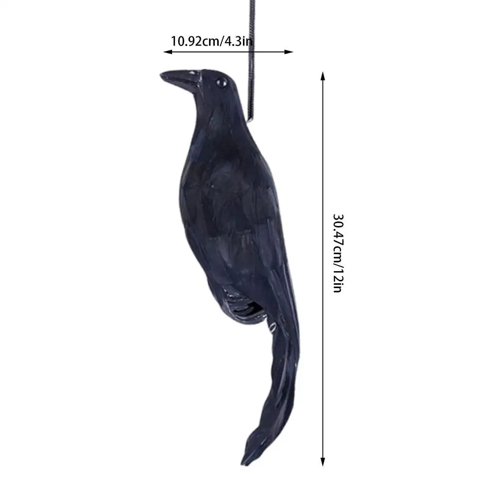 Hanging Crow Decoy with Feathers | Halloween Garden Bird Prop