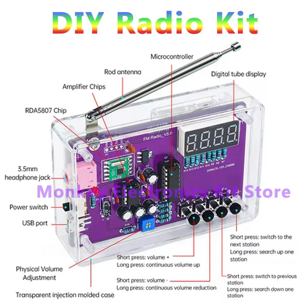 HU-017A FM Radio DIY Kit 87–108MHz LED Display | Electronics Kit