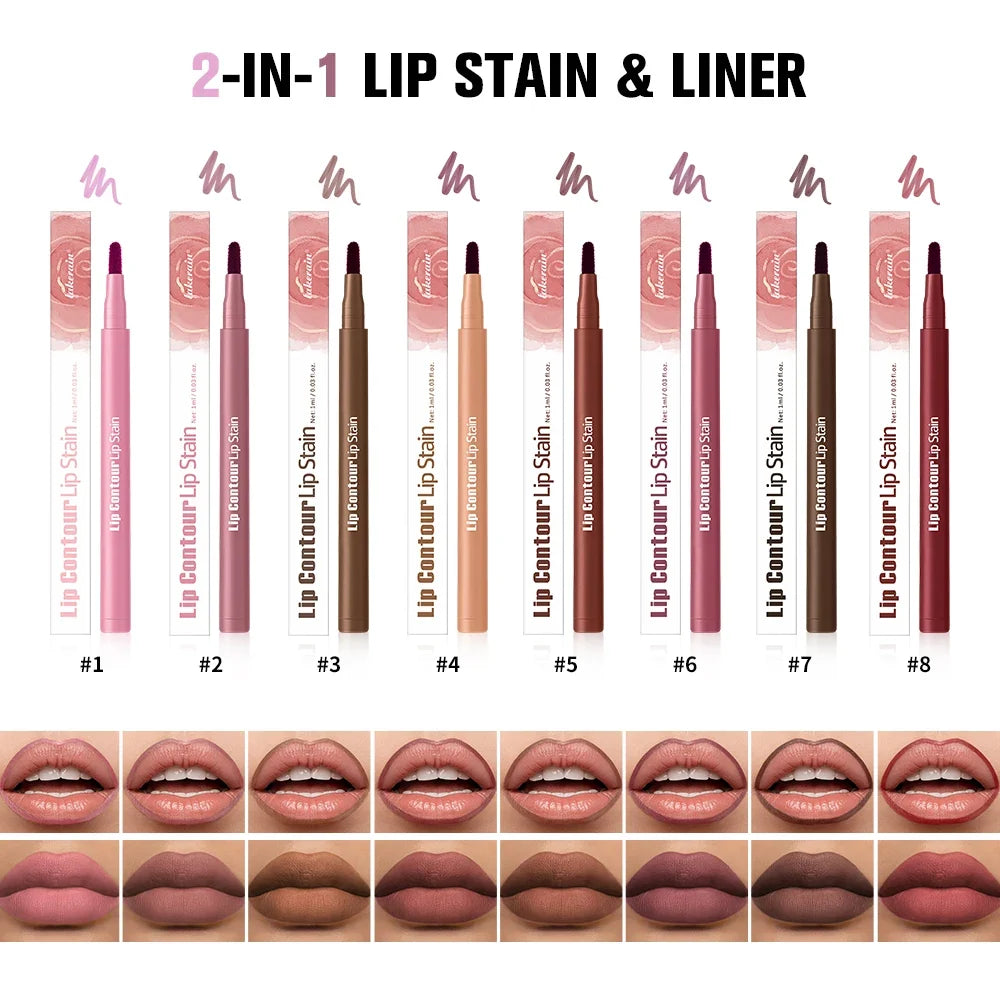 2-in-1 Waterproof Lip Stain & Liner Pen | 8 Colors, 12-Hour