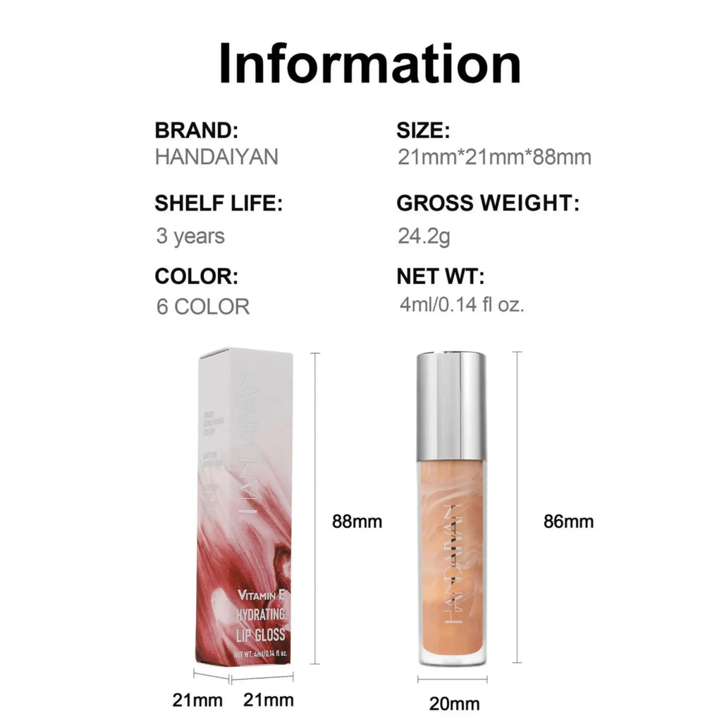 Handaiyan Vitamin E Lip Gloss – Hydrating Plumping Glaze