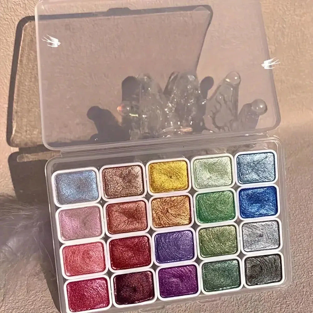 20-Color Pearl Metallic Watercolor Paint Set – Portable Case