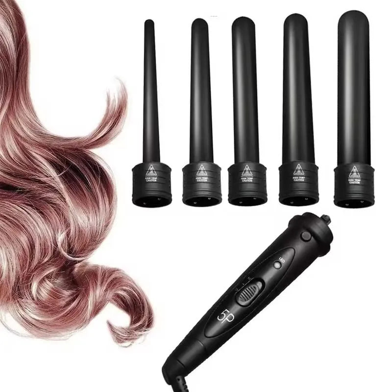5-in-1 Ceramic Curling Wand Set | Interchangeable Barrels & LED