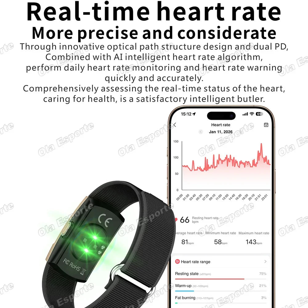 Ola Esporte No-Screen Smart Band | Heart Rate, SpO₂, 178+ Modes