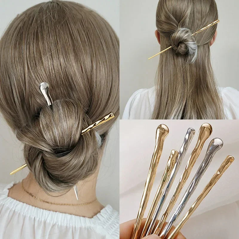 4-Piece Geometric Metal Hairpins & Hair Sticks for Women