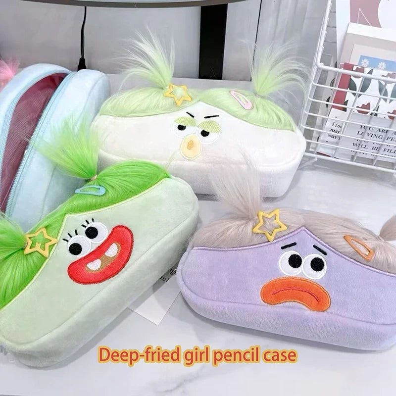Kawaii Plush Pencil Case – Large Capacity Cartoon Big Mouth Girl