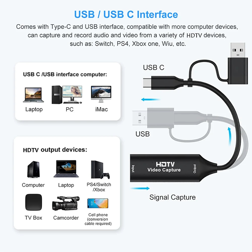 4K HDMI Capture Card USB-C USB 3.0 | PS5 Xbox Switch Streaming
