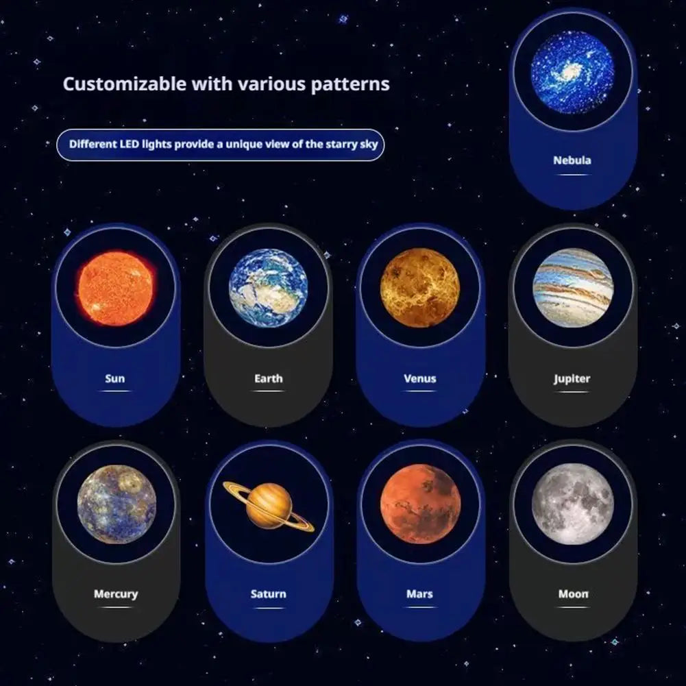USB Planet Projector Night Light | 10 Cosmic Films, 360° Rotation