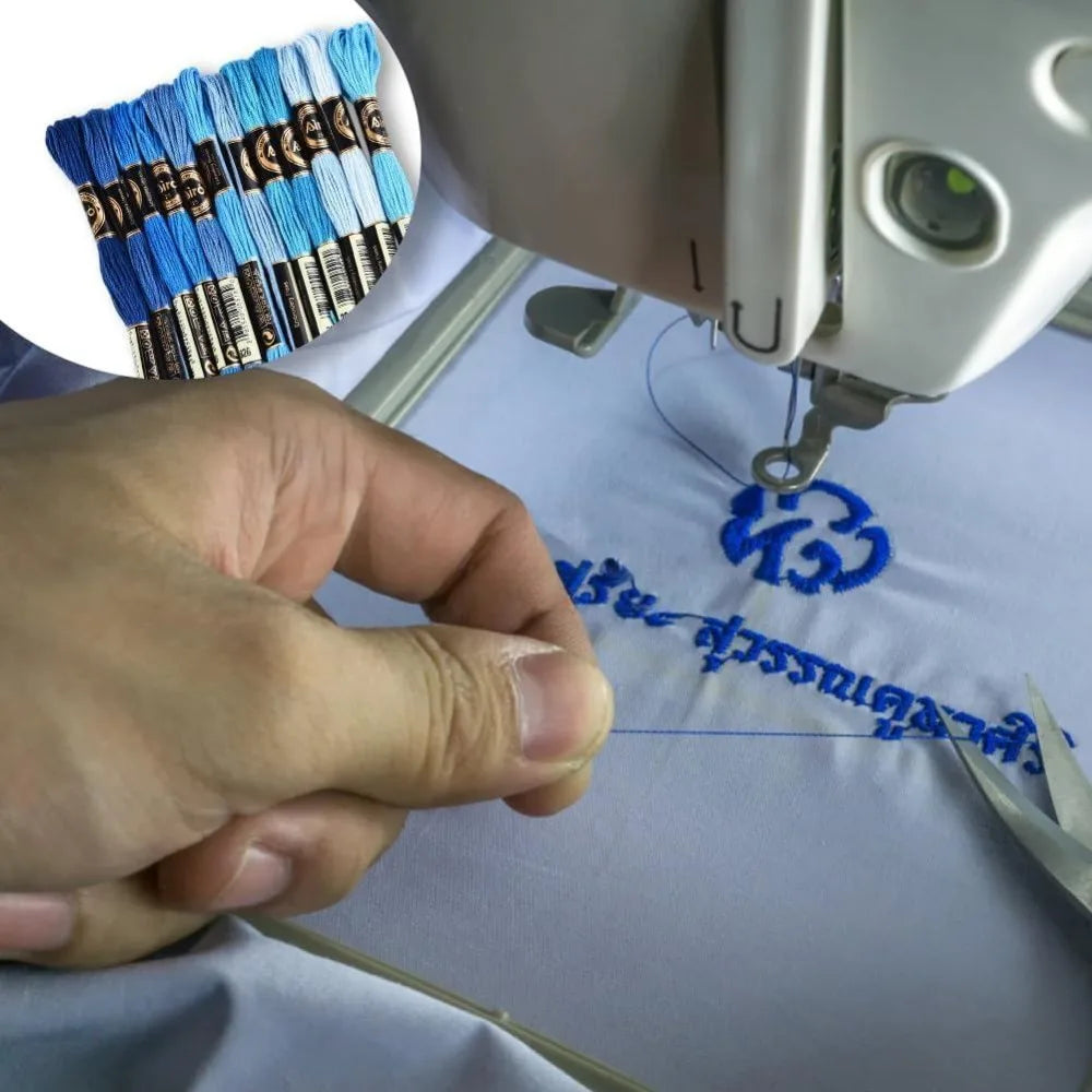 12 Skeins Variegated Blue Embroidery Floss Gradient Thread Set