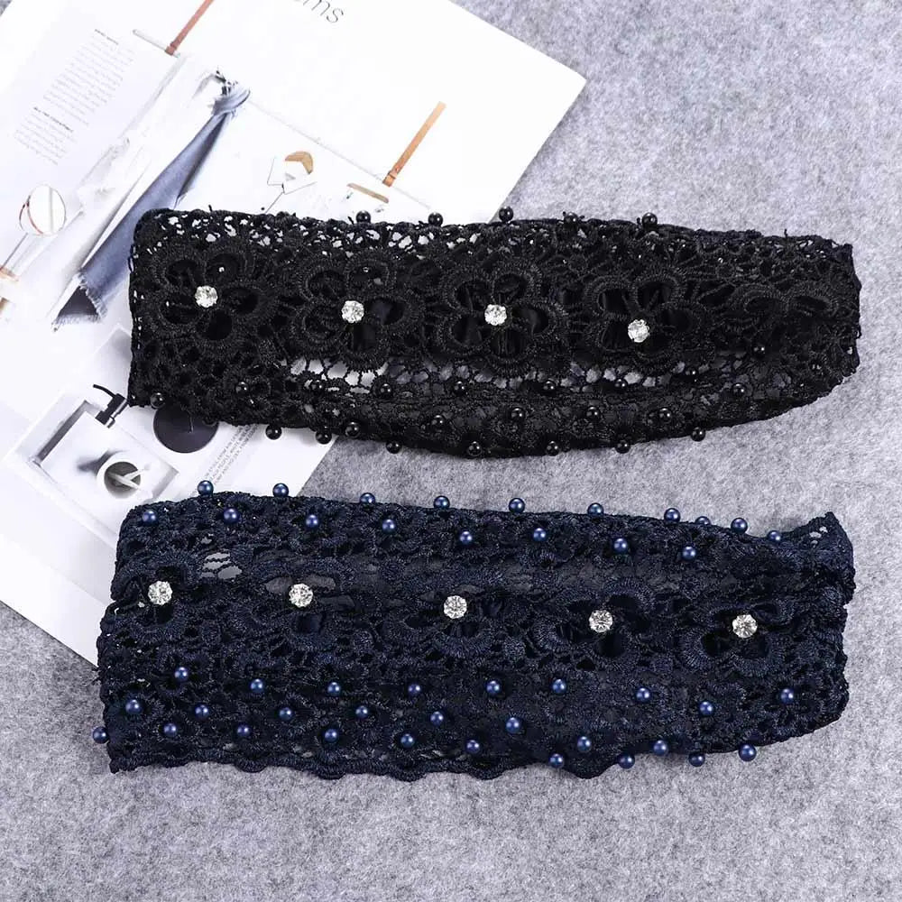 Wide Pearl Lace Headband – Korean Style Hair Hoop for Women