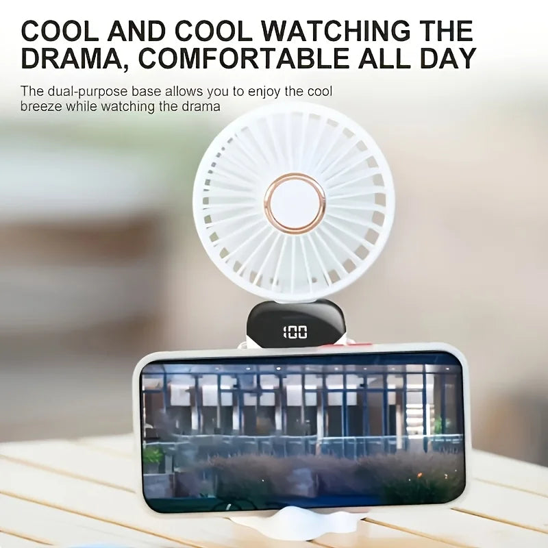 Portable Mini Fan – 6-Speed USB Rechargeable Foldable LED Fan