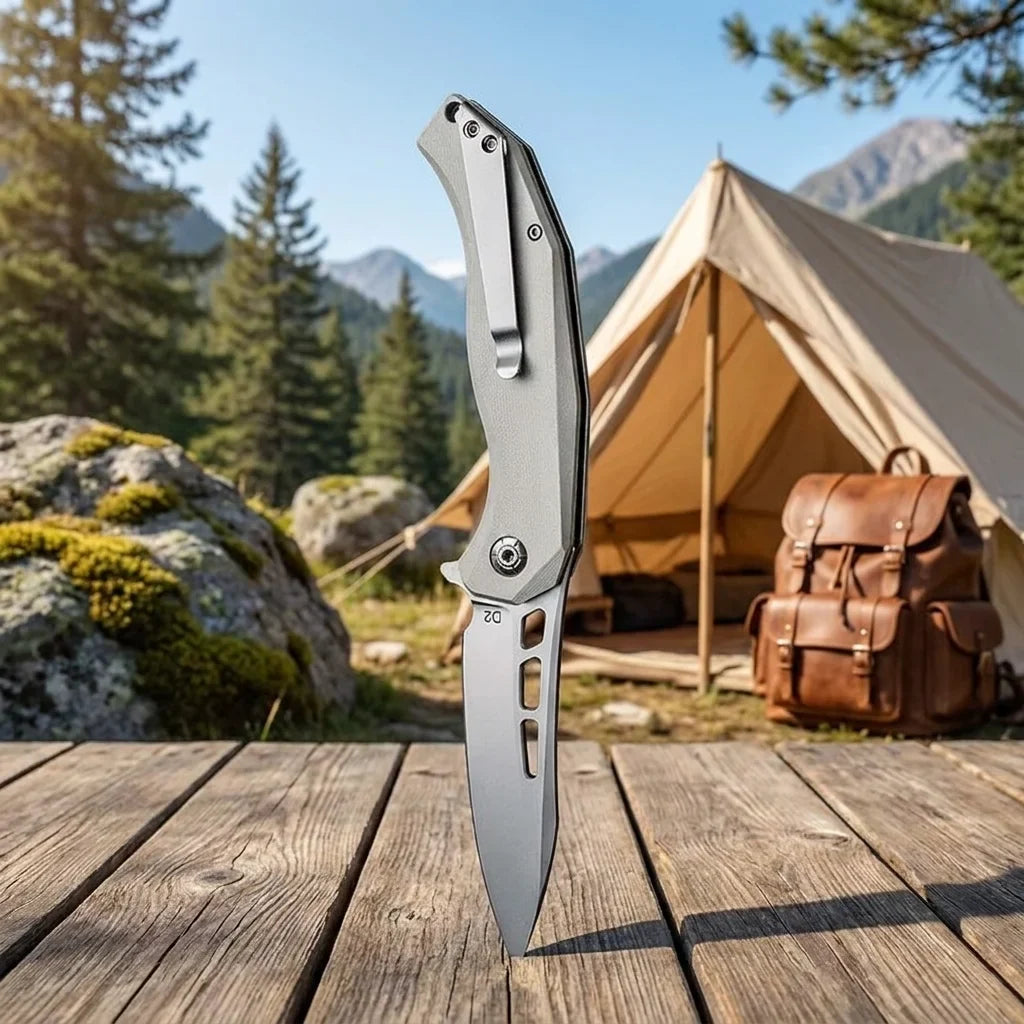 G10 Folding Knife – D2 Steel Blade for Camping & Hiking