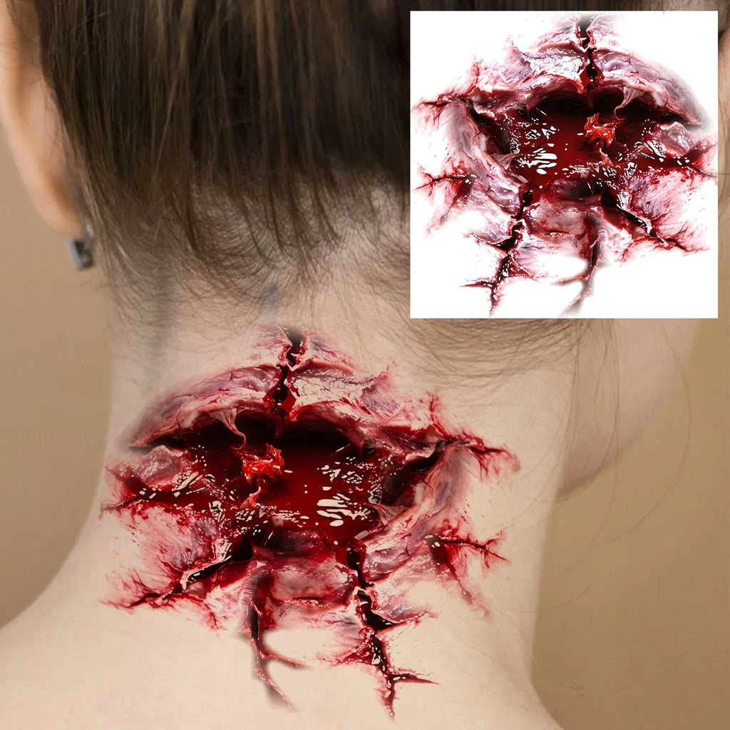 10 Fake Wound Temporary Tattoo Stickers – Halloween Body Art