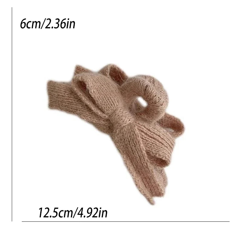 Plush Knit Bow Hair Claw Clip | Korean Style Women's Hair Accessory