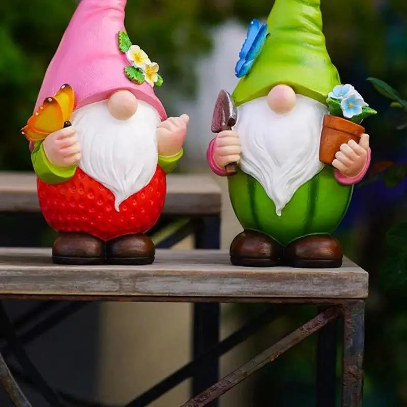 Solar Fruit Gnome Garden Statue – Resin Dwarf Sculpture Light