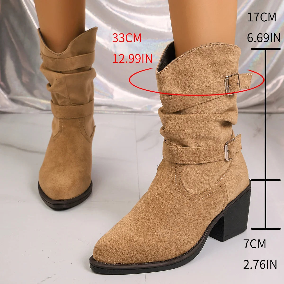 Women's Western Cowboy Boots | Metal Buckle & Tassel Mid-Calf