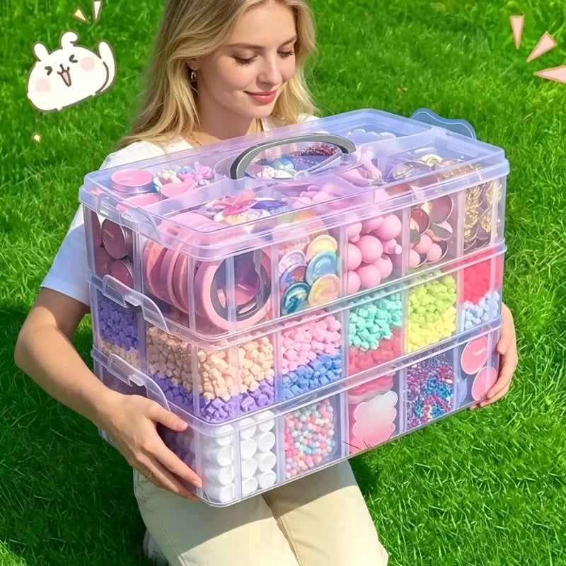 3-layer Transparent Storage Box Stackable Portable Craft Bead Plastic