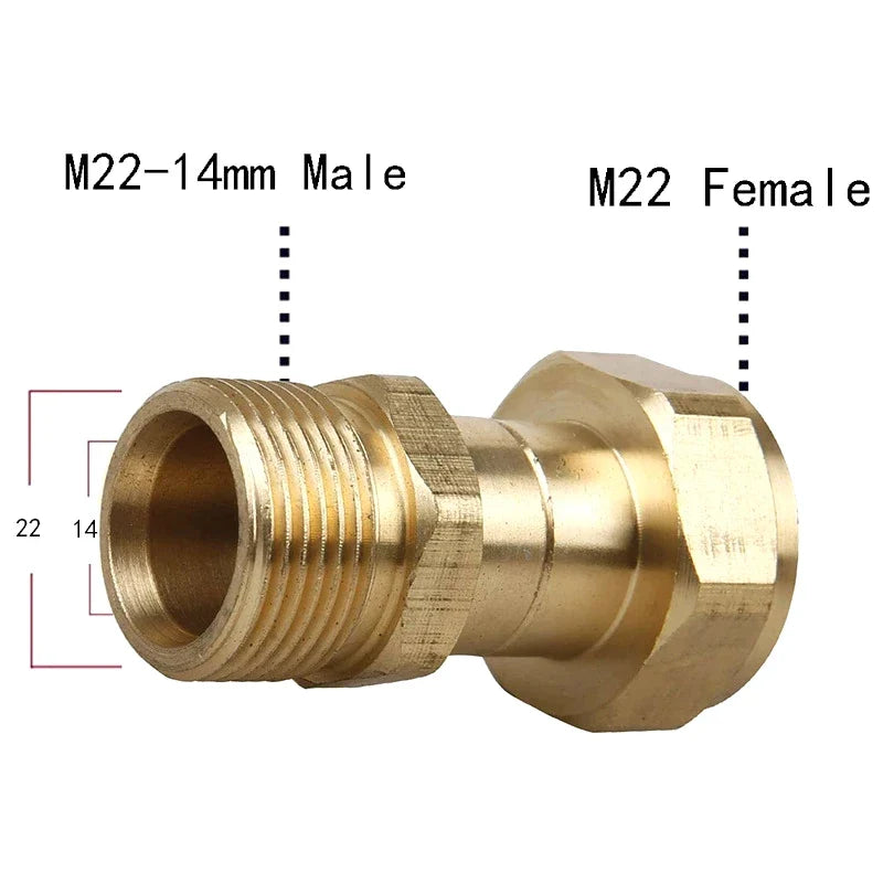 M22 14mm Brass Pressure Washer Swivel Joint Connector 360°