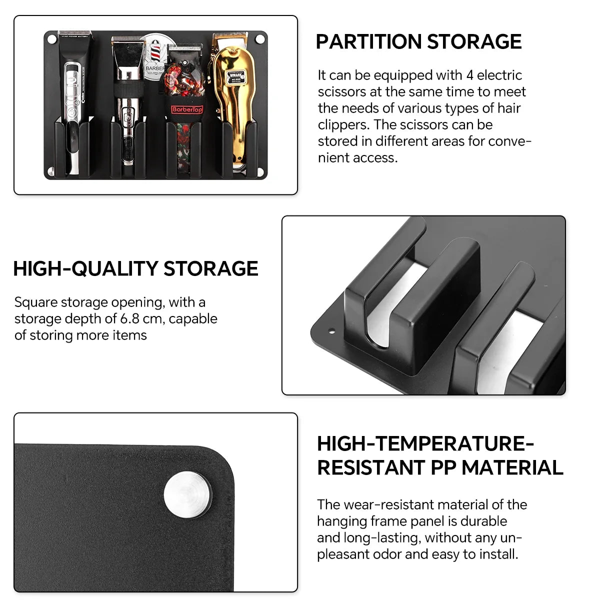 4-Slot Wall Mount Hair Clipper Holder | Rust-Proof Barber Rack