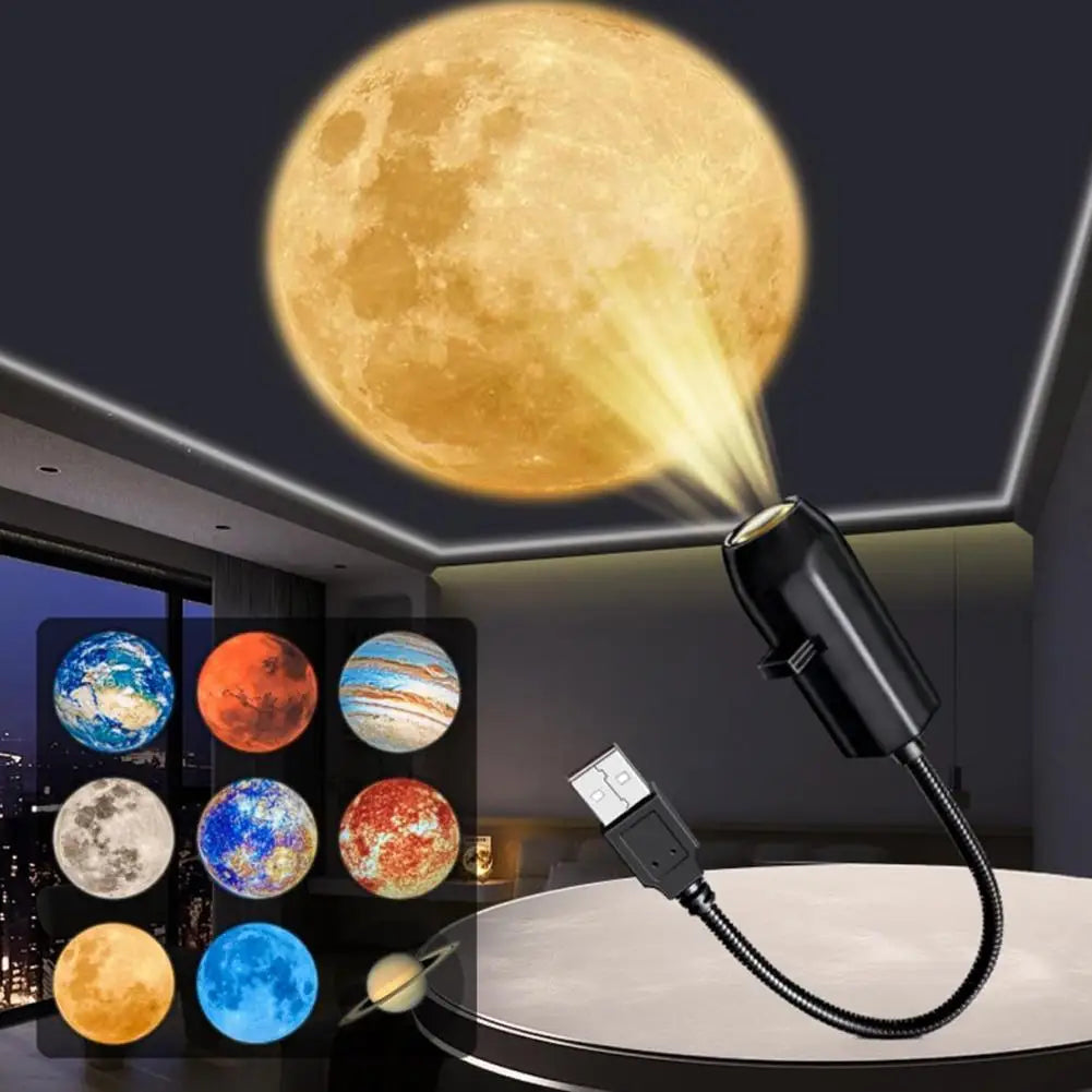 USB Planet Projector Night Light | 10 Cosmic Films, 360° Rotation