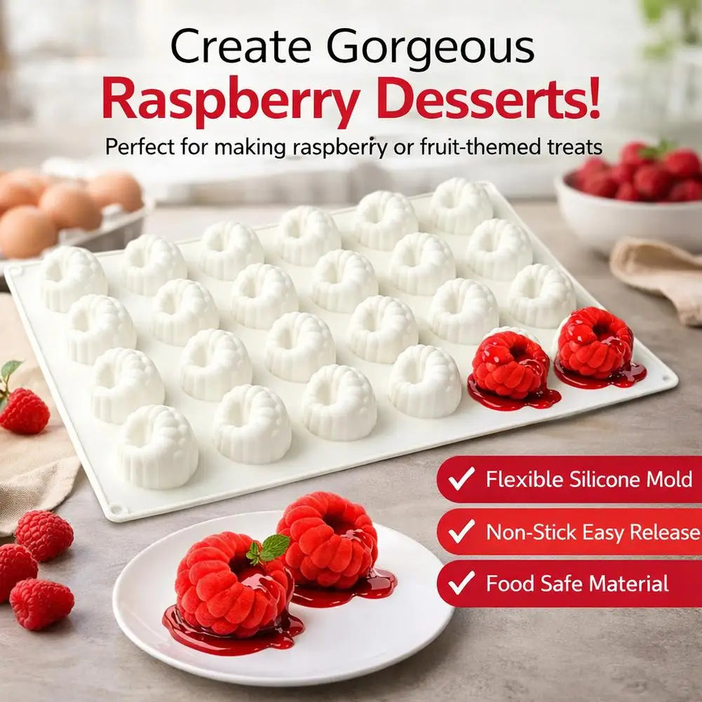 24-Cavity Raspberry Silicone Mold for Mousse, Cake & Chocolate