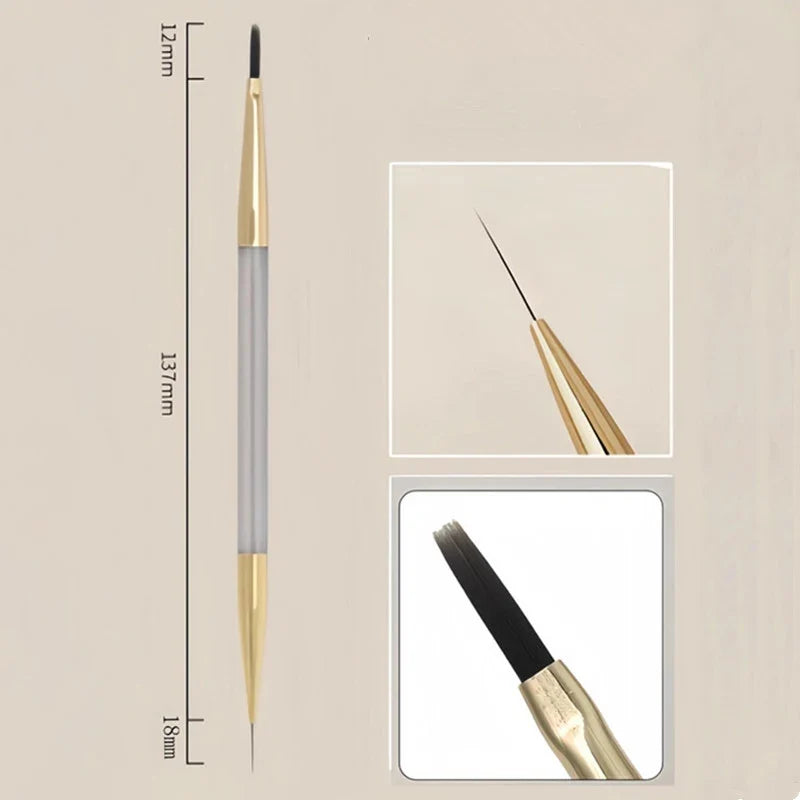 Dual-End Nail Art Liner & Grid Brush | DIY Stripe Design