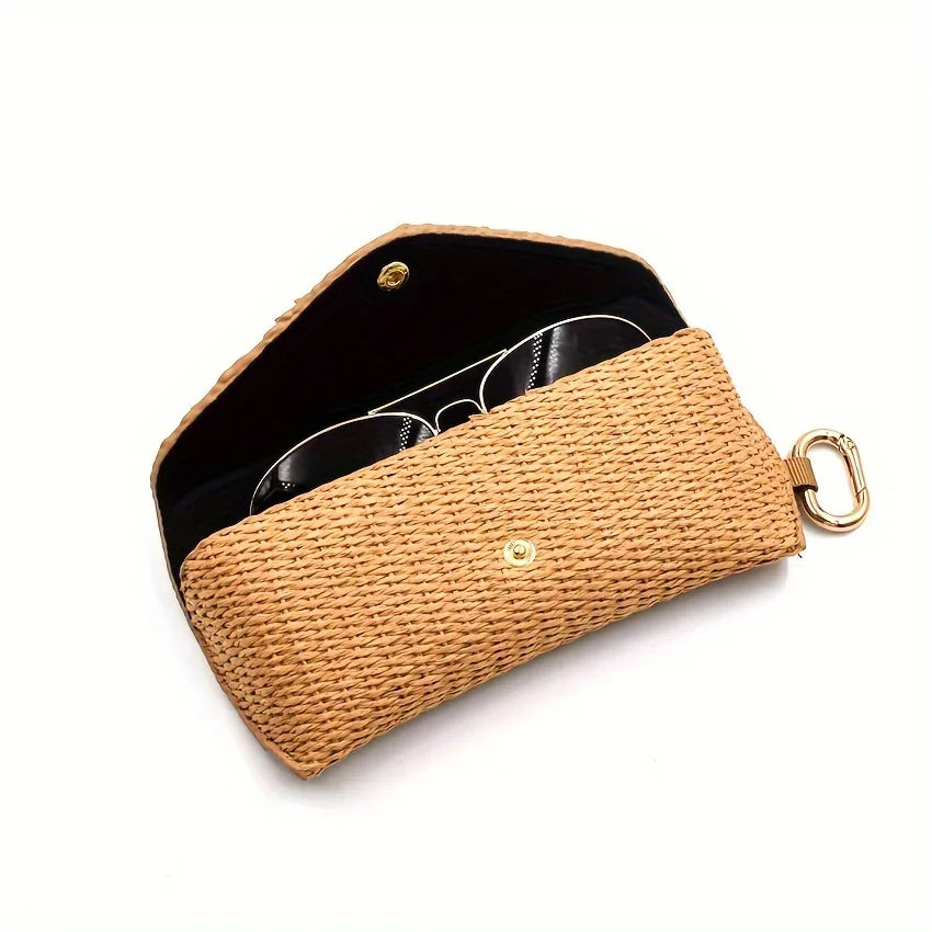 Woven Straw Eyeglass Case Hook Durable PP Material Soft Protective