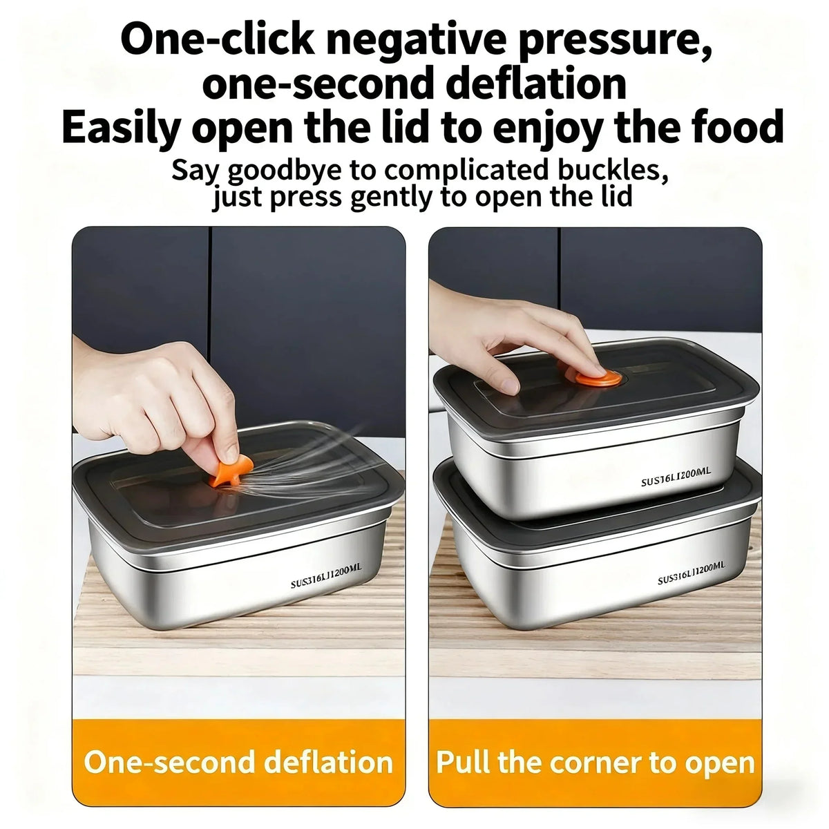 SUS316 Stainless Steel Leak-Proof Food Storage Container 1.2L