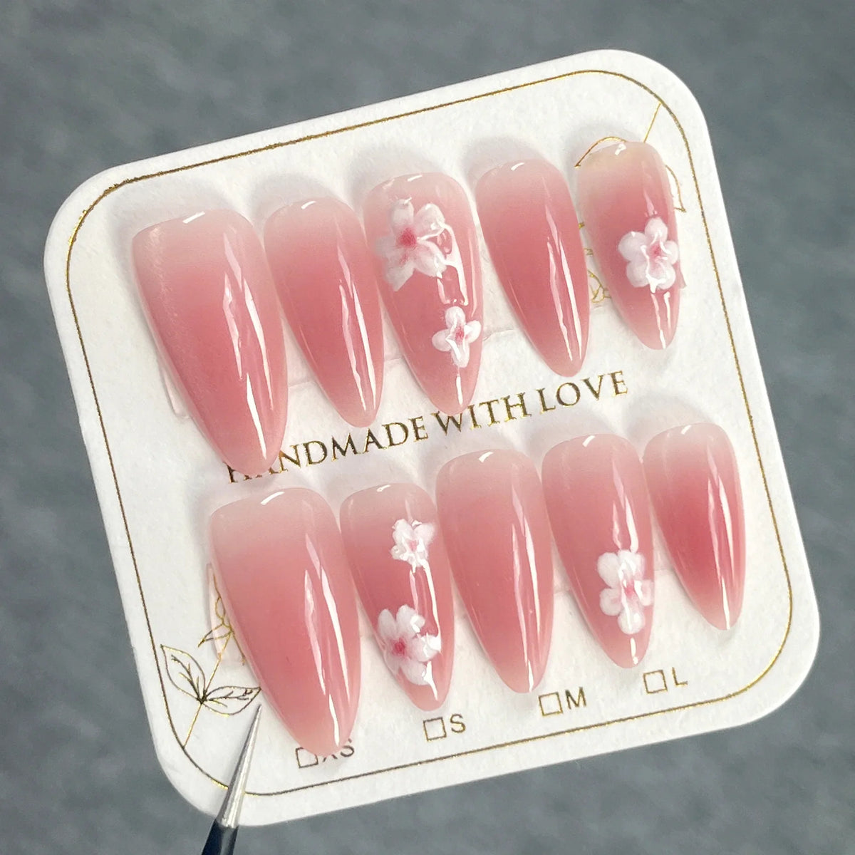 Handmade Pink Cat Eye Press-On Nails | Almond Korean Style
