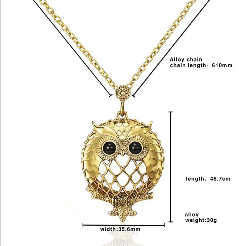 Owl Magnifying Glass Pendant Necklace – Retro Long Sweater Chain
