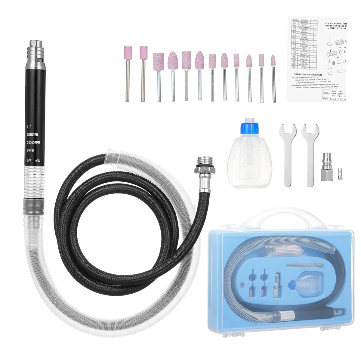 Pencil Air Grinder Hose 2 Collet 1 Pneumatic Rotary Pen Stepless