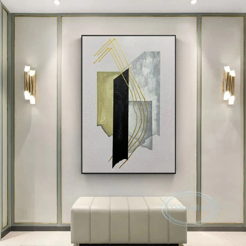 Handmade Abstract Gold Foil Oil Painting on Canvas | Wall Art