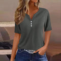Women's V-Neck Button T-Shirt | Casual Loose Top S–XXXL