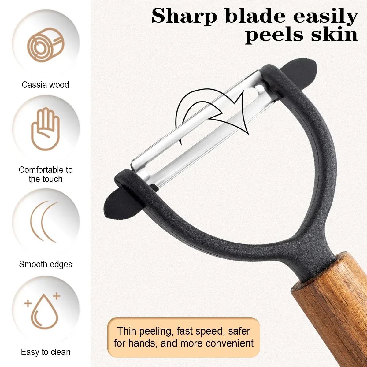 1 Premium Y P Stainless Steel Multifunctional Peeler Acacia Wood