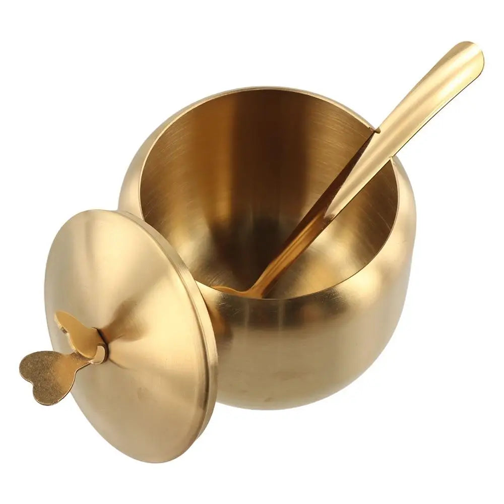 Stainless Steel Sugar Bowl with Lid & Spoon | Gold & Silver
