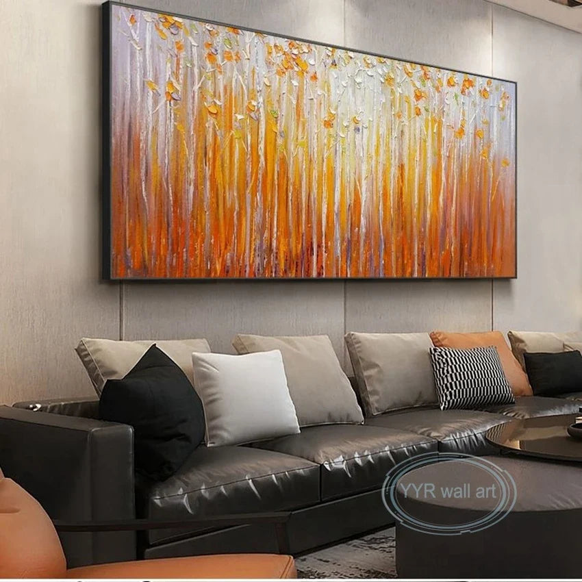 Hand Painted Orange Fortune Tree Canvas Oil Painting | Abstract Wall Art