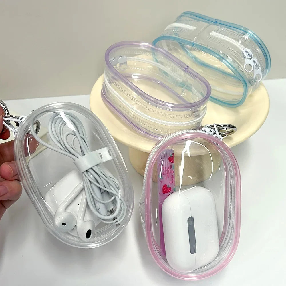 Portable Mini Clear Zipper Storage Bag Keychain Cartoon Doll Children