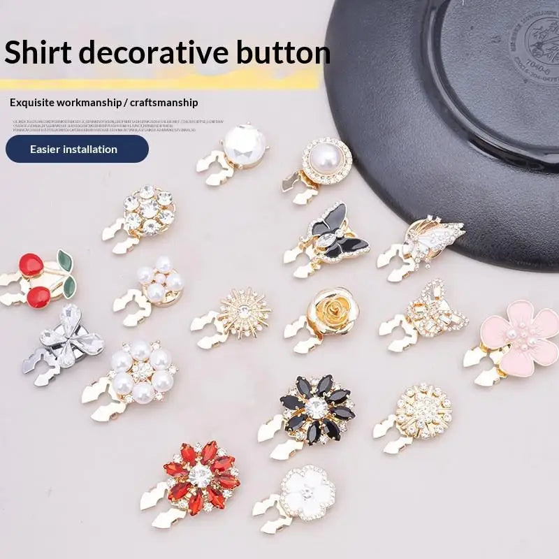 Crystal Pearl Clip-On Button Covers | DIY Shirt & Blouse Decor