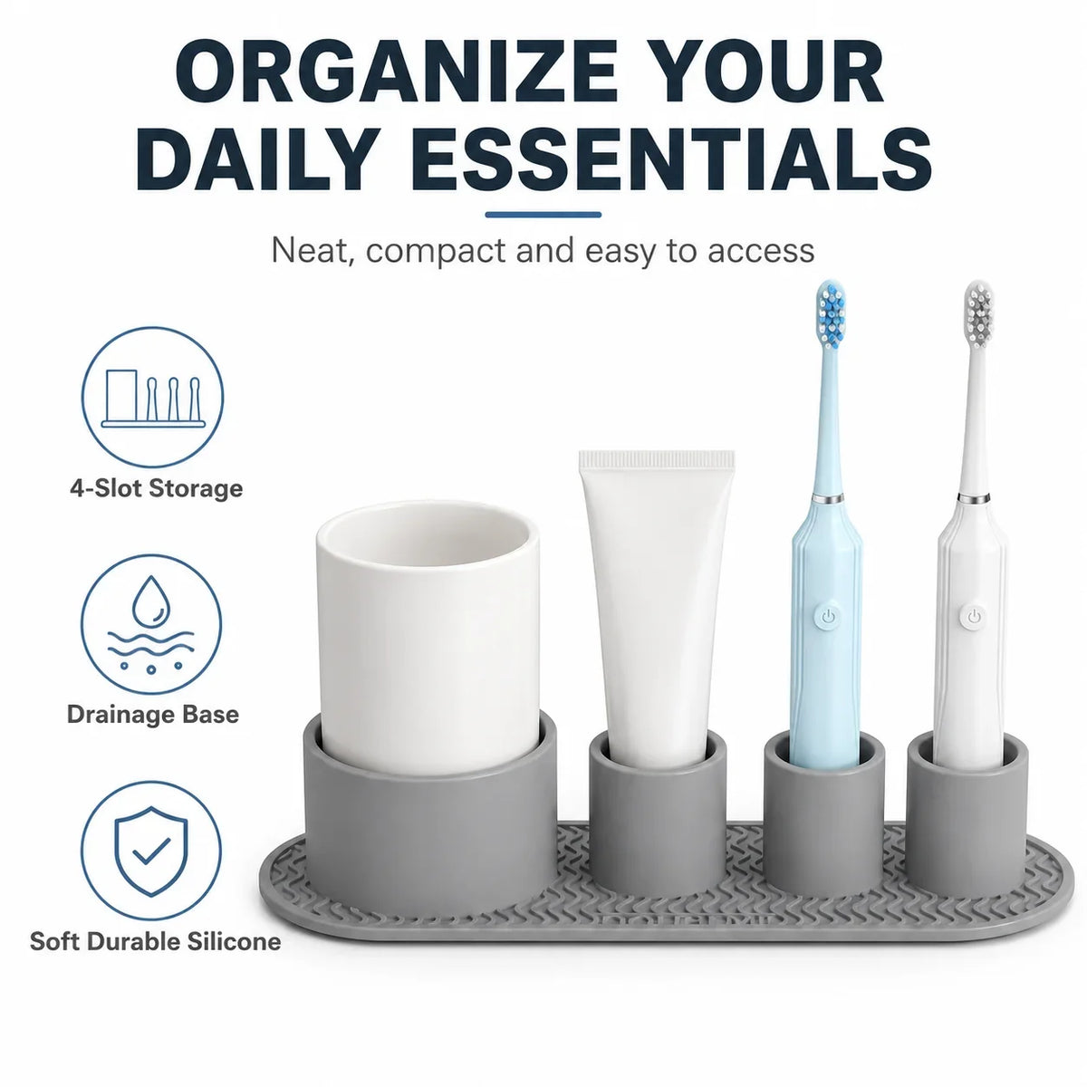 Silicone Toothbrush Holder – Bathroom Countertop Organizer