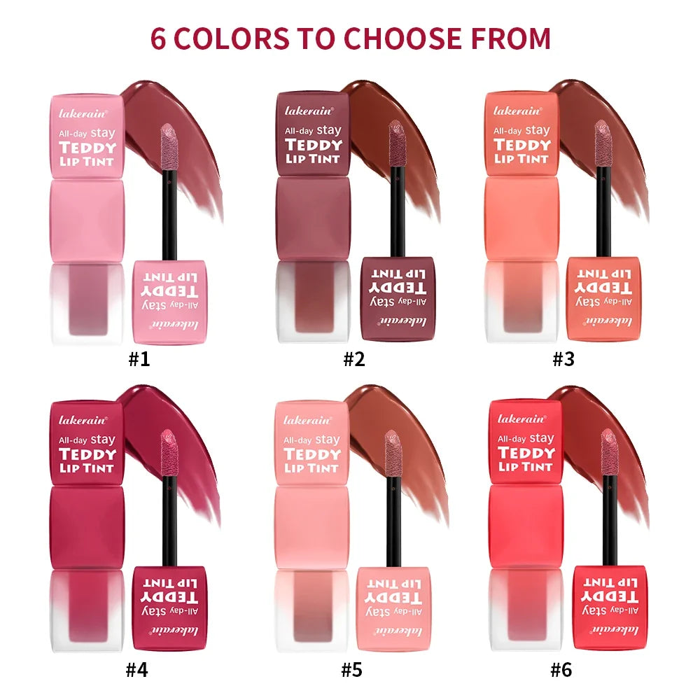 Teddy Tint Lip Stain – 12H Matte Waterproof Lip Gloss 6 Shades